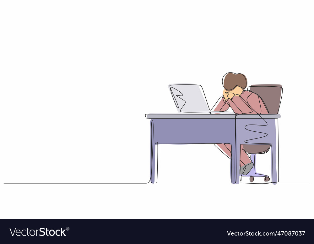 Single one line drawing pensive businessman Vector Image