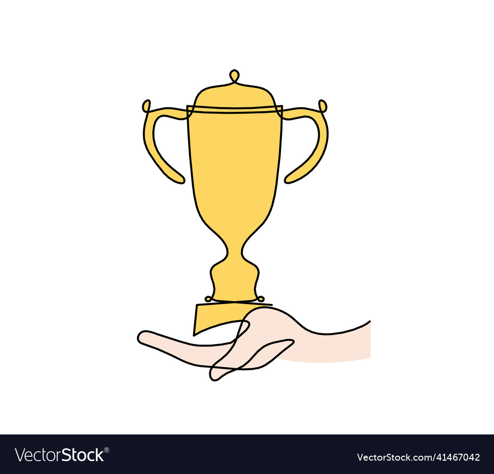 Abstract color cup with hand as continuous lines