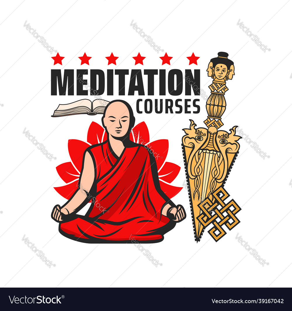 Buddhism meditation courses icon religion symbols Vector Image