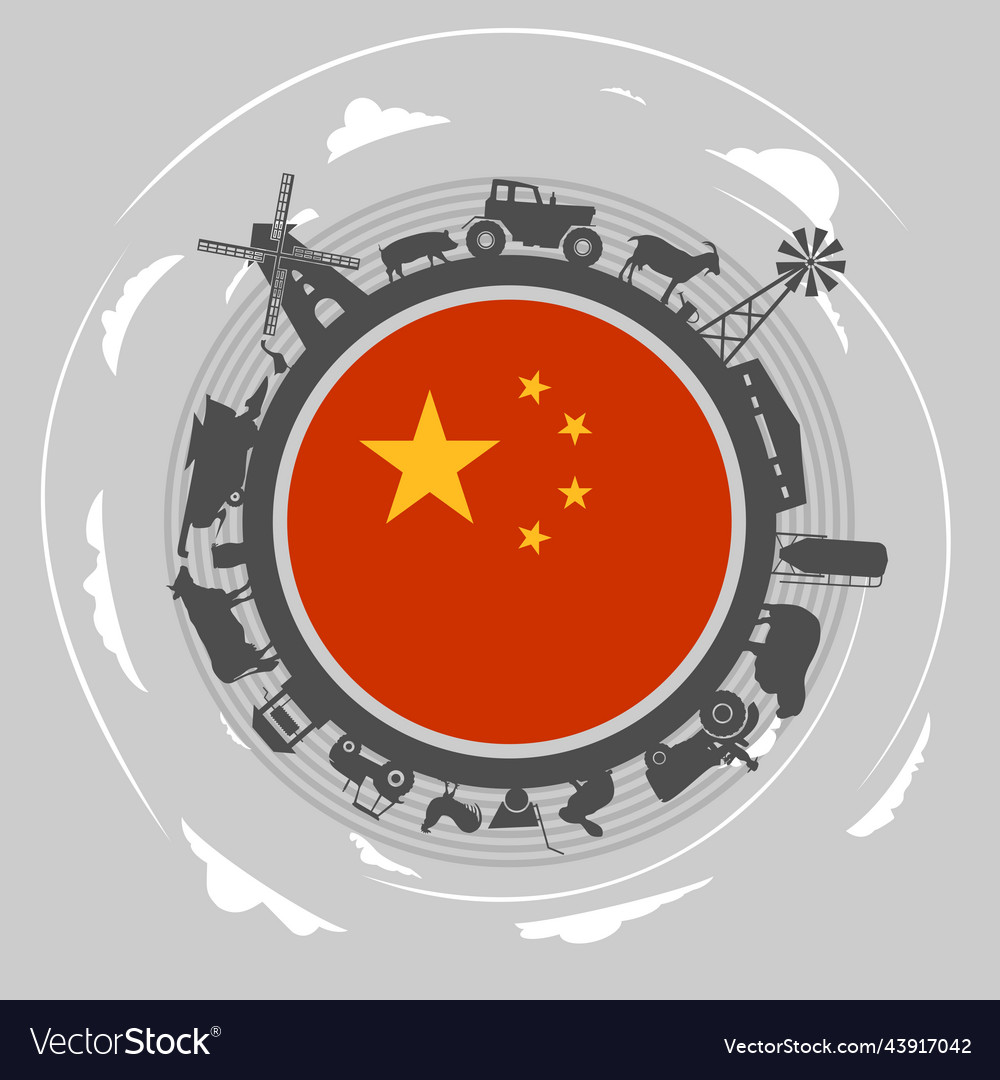 Circle with agricultural icons objects located