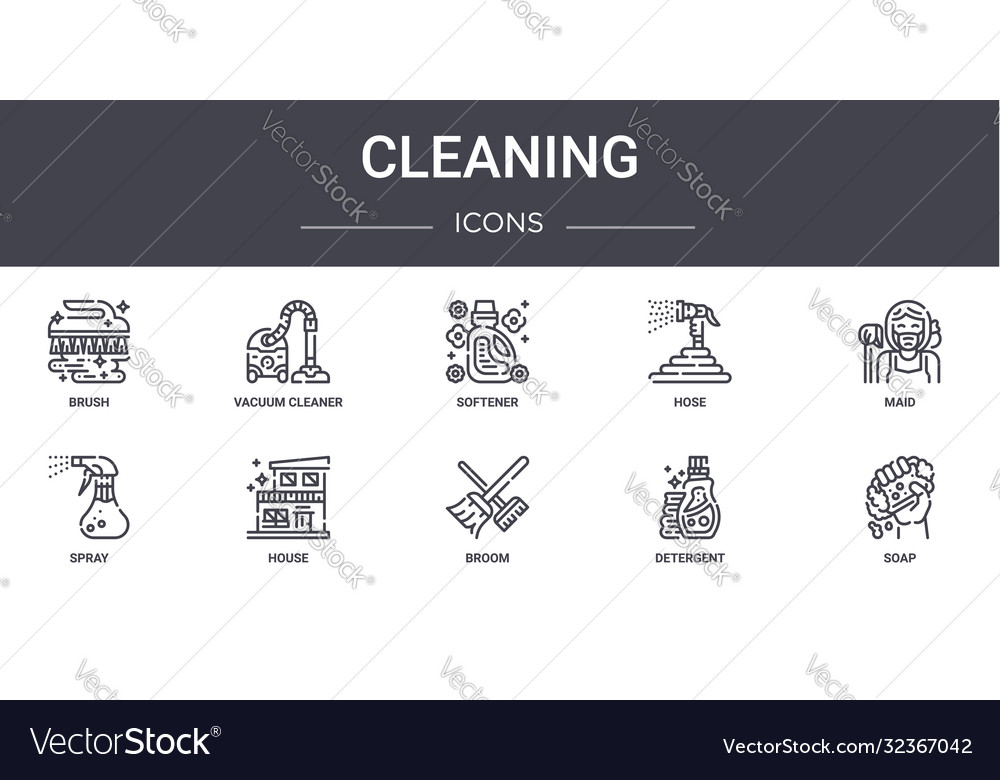 Cleaning concept line icons set contains vector image Cleaning concept line icons set contains