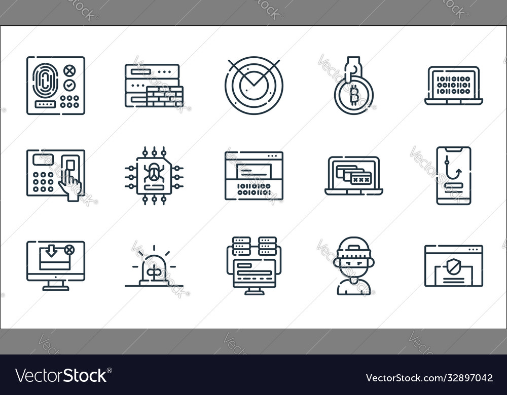 Hacker line icons linear set quality vector image Hacker line icons linear set quality