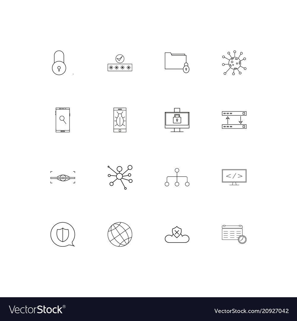 Internet security linear thin icons set outlined
