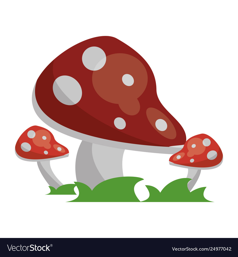 Red mushrooms on grass cartoon isolated Royalty Free Vector