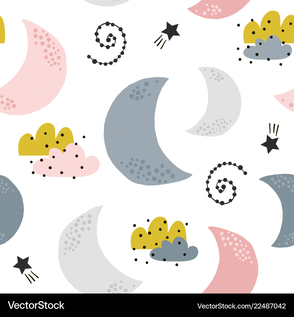 Seamless childish pattern with moons clouds Vector Image