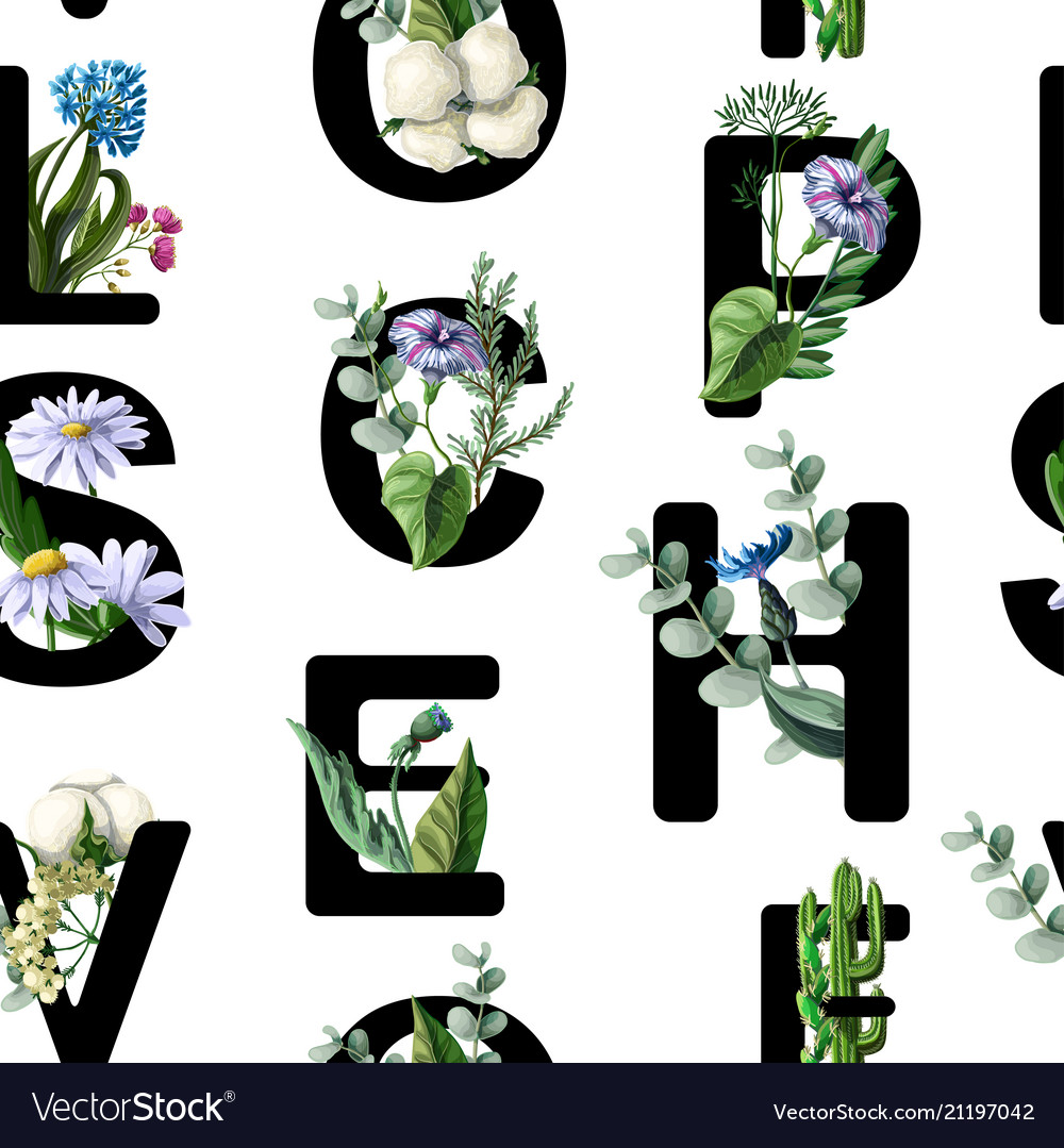 Seamless pattern from font with flowers vector image Seamless pattern from font with flowers