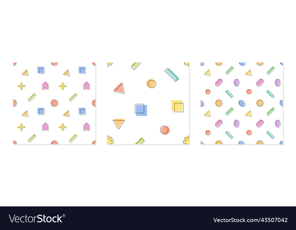 Set collection of three memphis style pattern Vector Image Set collection of three memphis style pattern