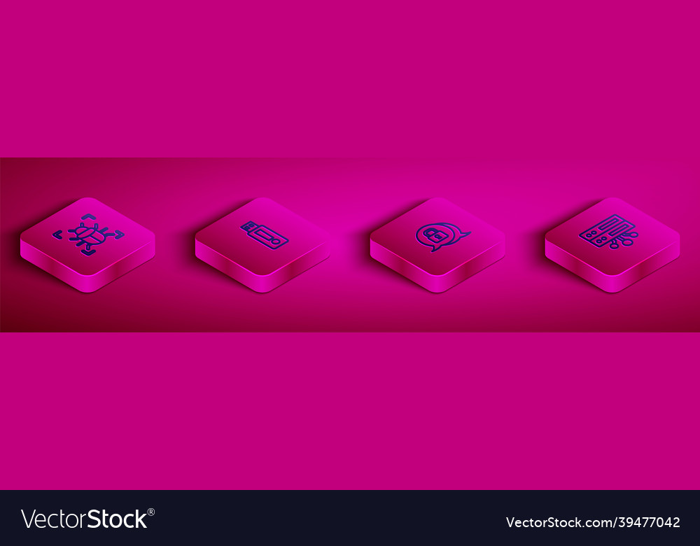 Set isometric line system bug usb flash drive vector image Set isometric line system bug usb flash drive
