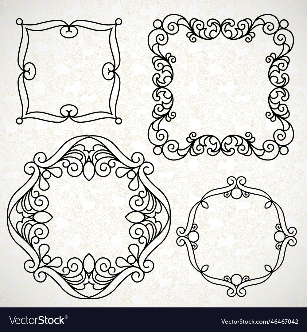 Set of decorative line art frames in eastern style