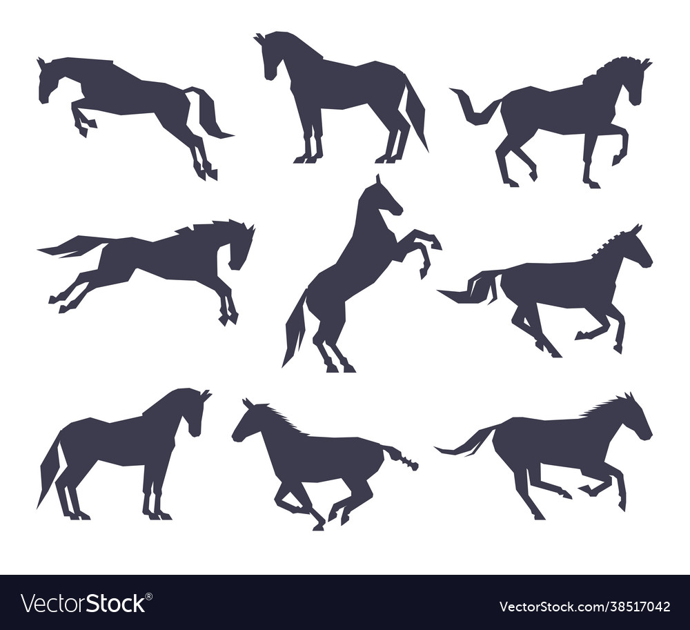 Side view racing horse silhouettes set