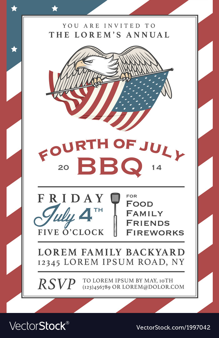 Vintage Independence Day Barbecue Invitation Vector Image