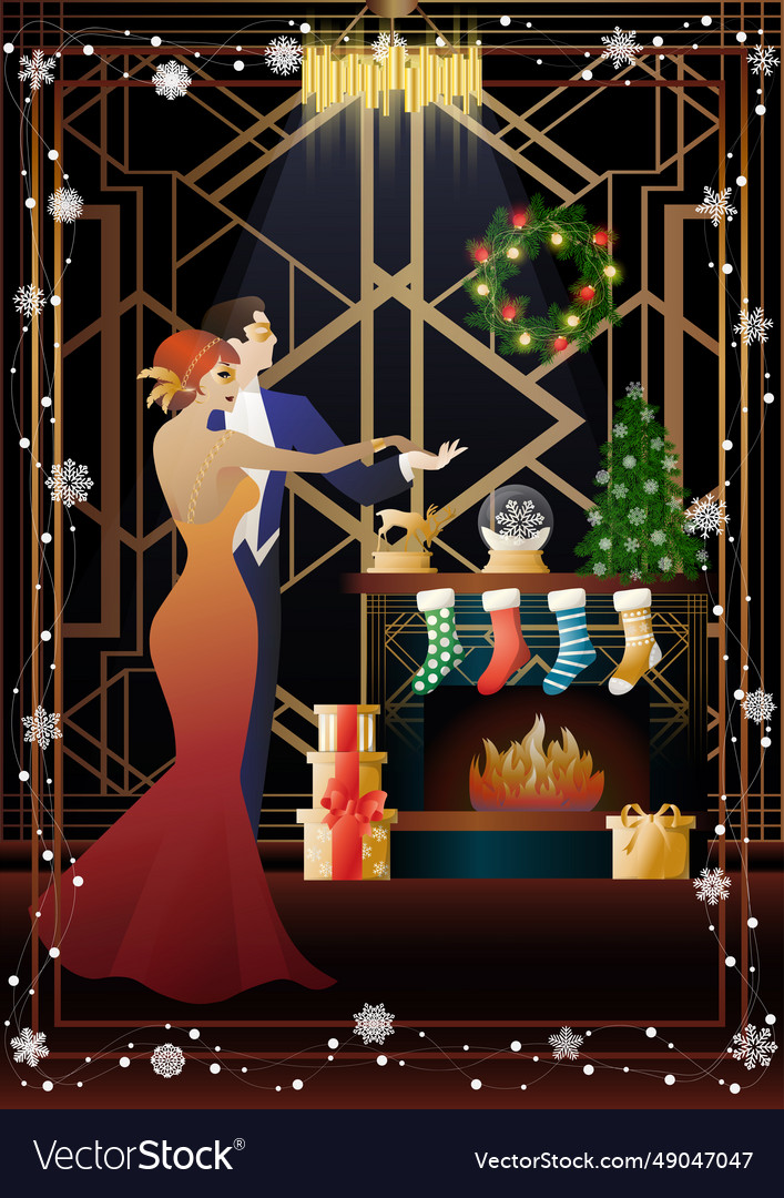 A loving couple dances in front of fireplace Vector Image