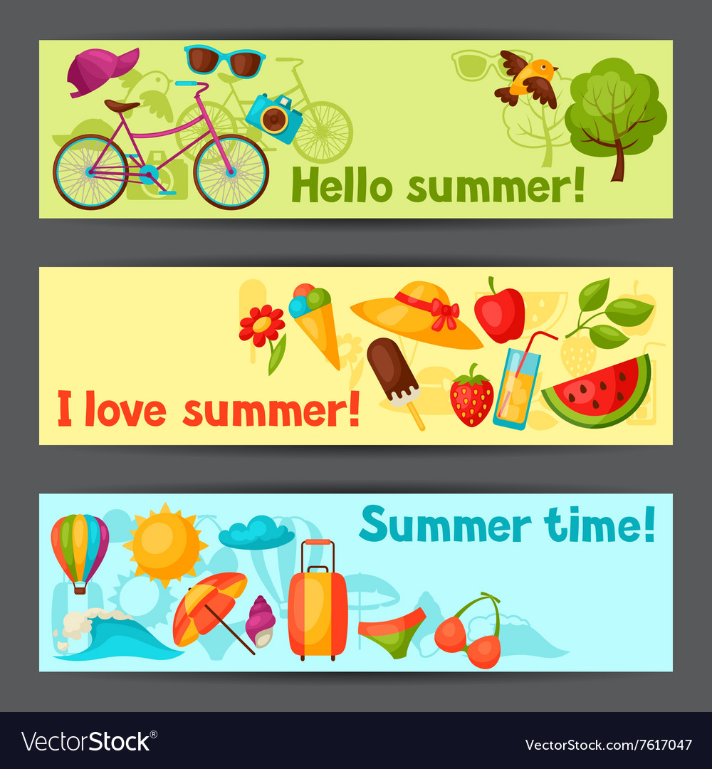 Banners with stylized summer objects design