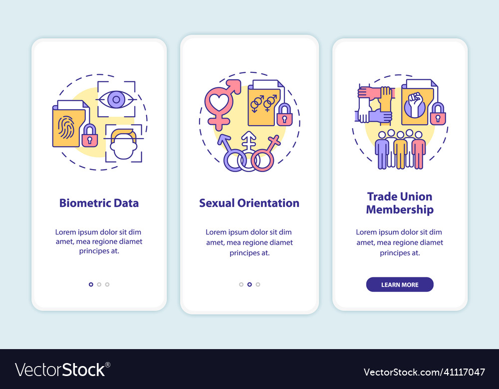 Examples of personal data onboarding mobile app vector image Examples of personal data onboarding mobile app