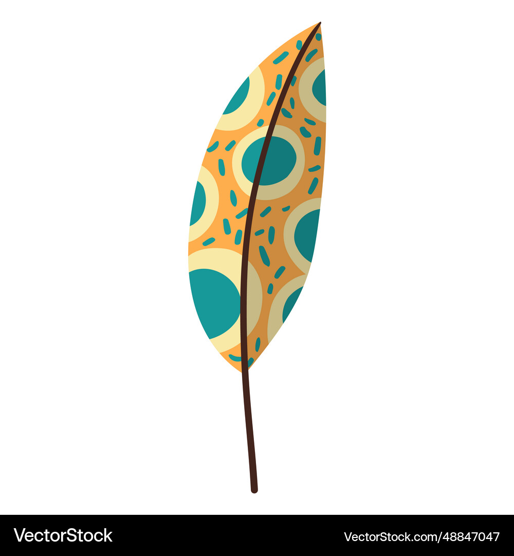 Flat boho feather blue Royalty Free Vector Image