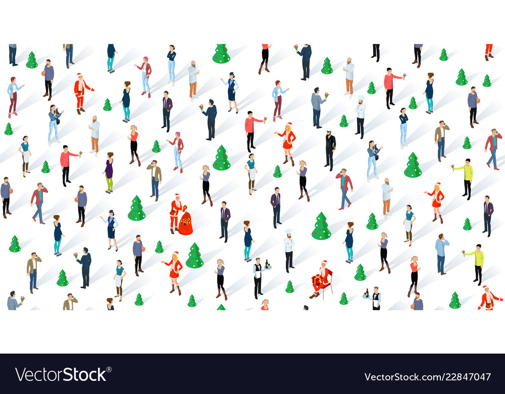 Isometric seamless christmas people vector image Isometric seamless christmas people