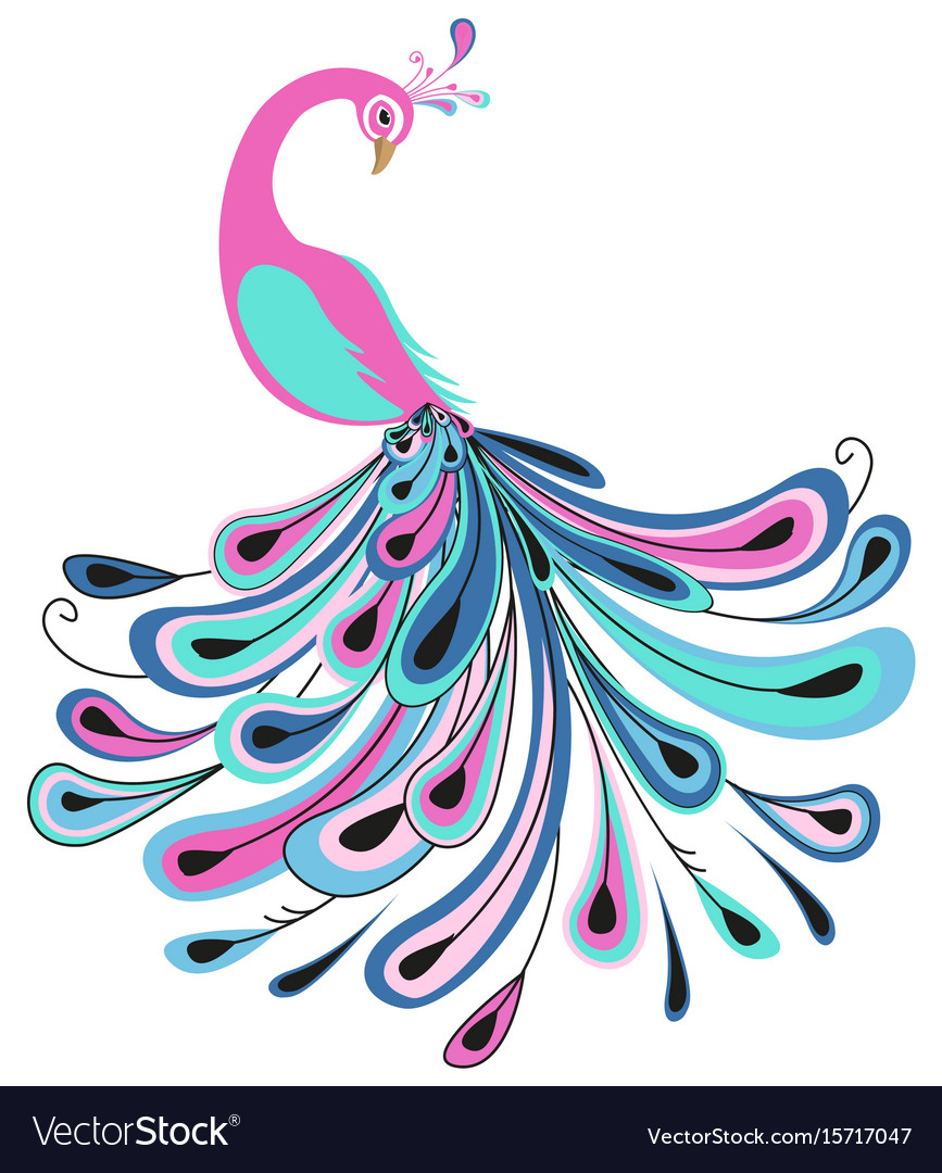Peacock with colorful feathers Royalty Free Vector Image