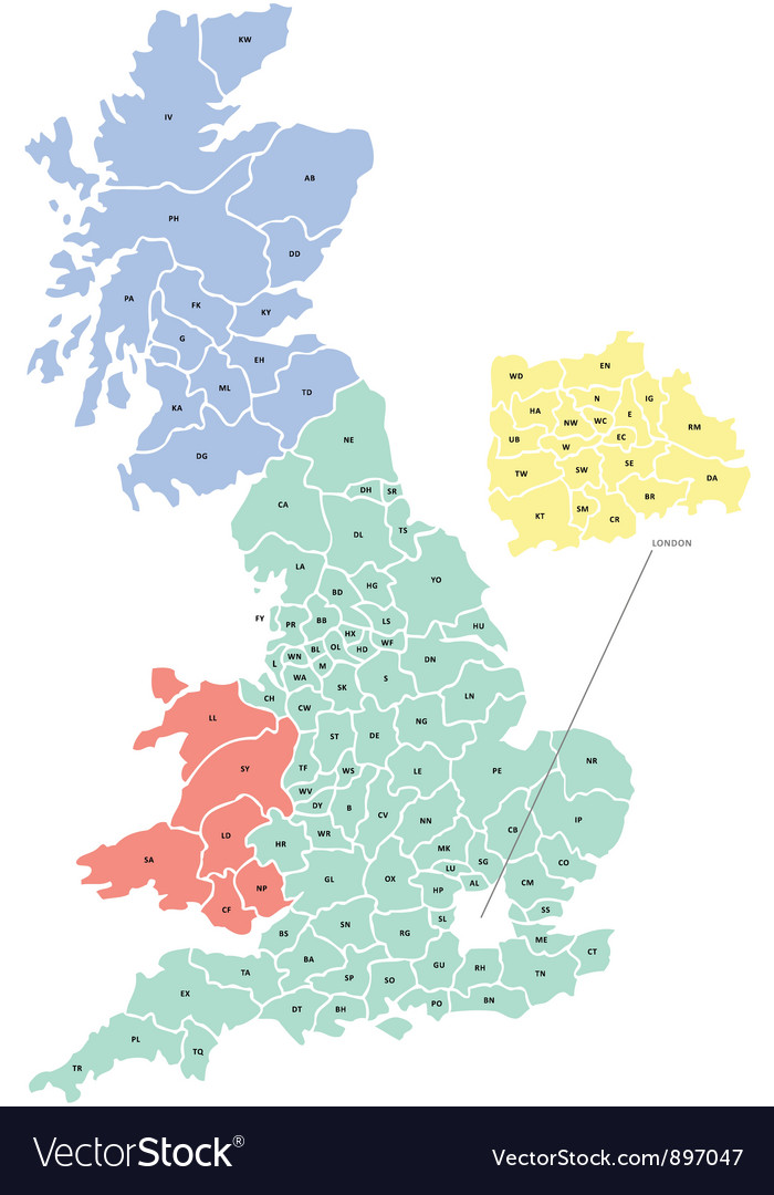 Download Postcode map uk Royalty Free Vector Image - VectorStock