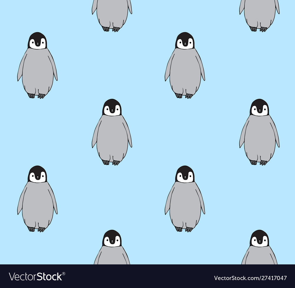 Seamless pattern hand drawn baby penguin