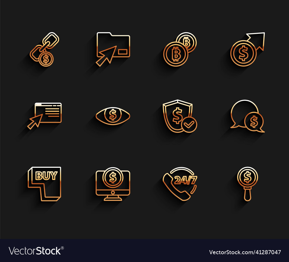 Set line buy button computer monitor with dollar vector image Set line buy button computer monitor with dollar