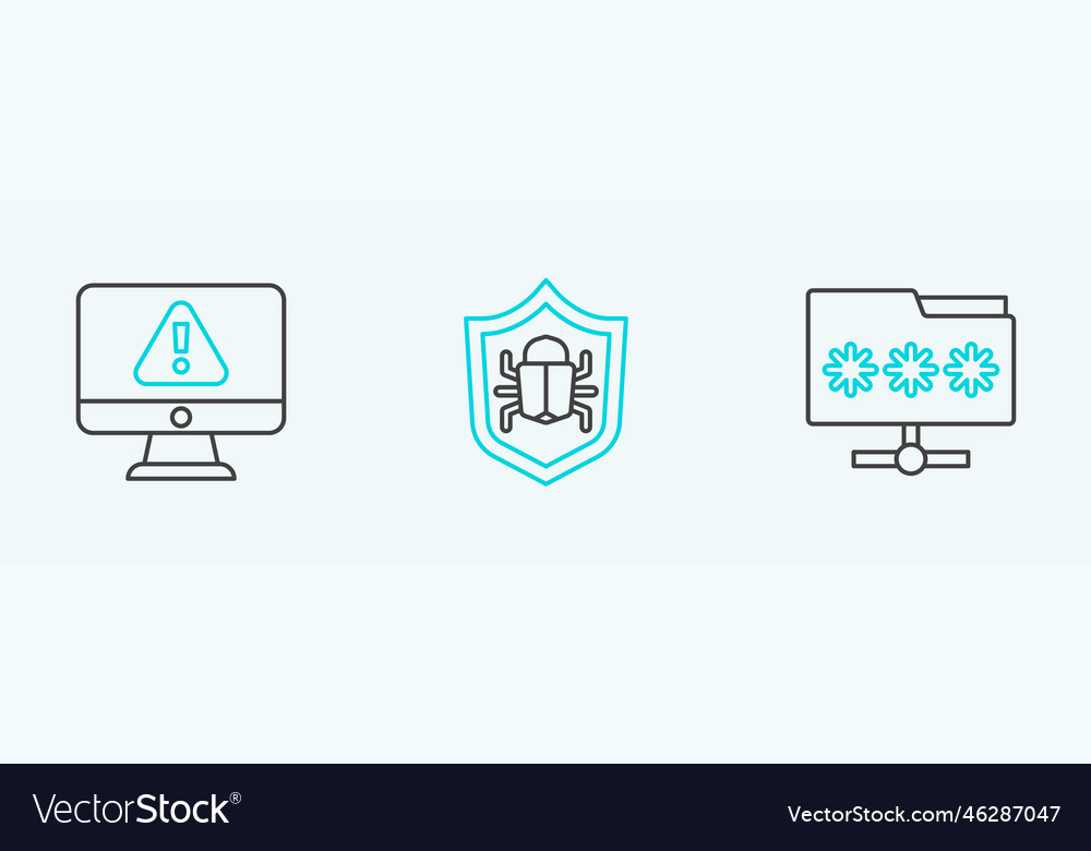 Set line folder with password monitor exclamation vector image Set line folder with password monitor exclamation