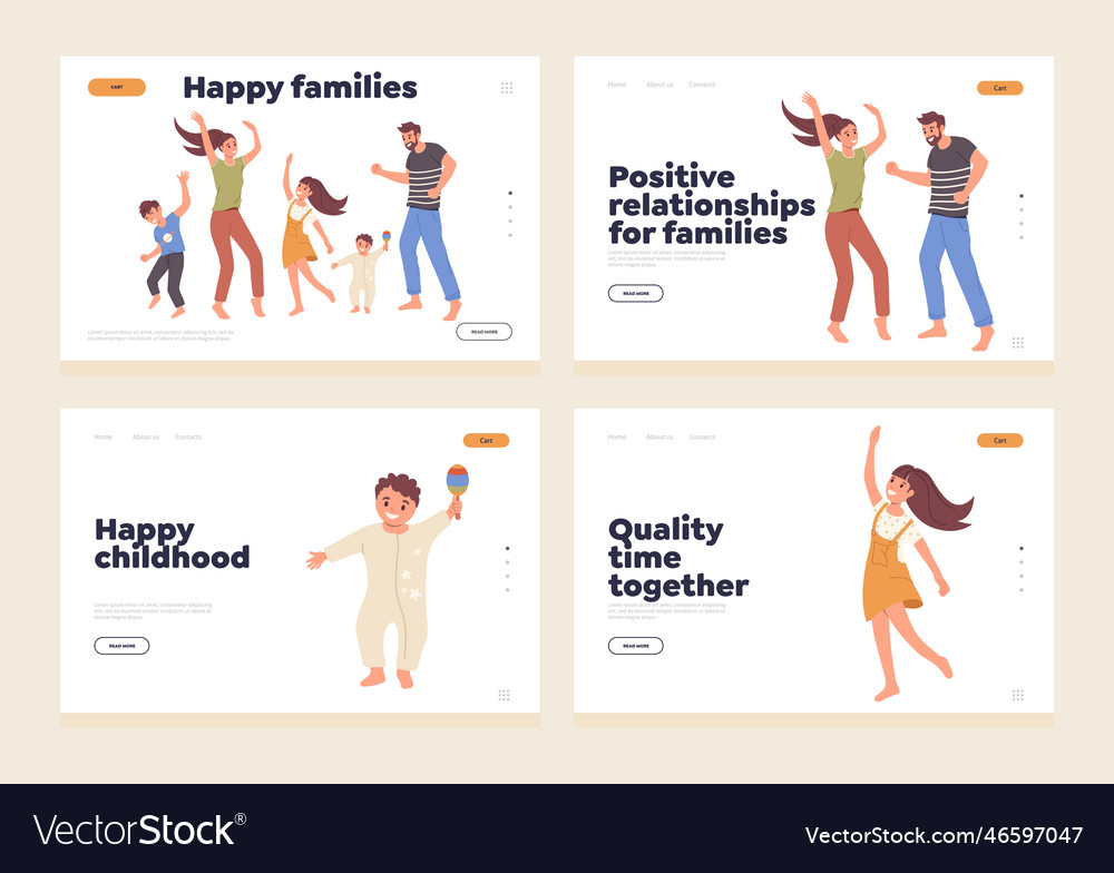 Set of landing page design template with happy Vector Image Set of landing page design template with happy