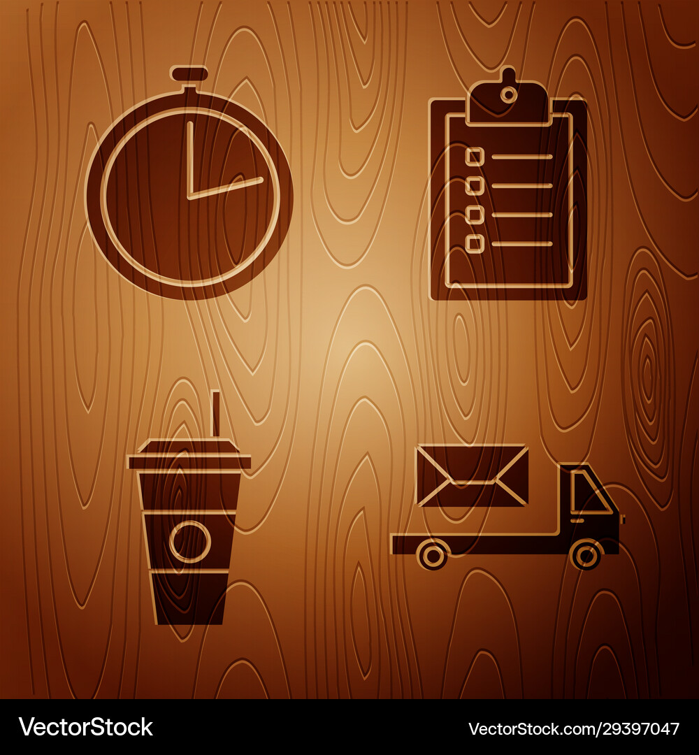 Set post truck stopwatch coffee cup Royalty Free Vector