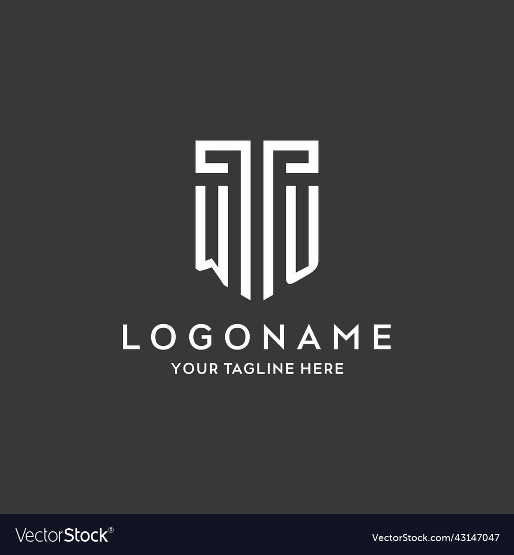 Wu monogram initial name with shield shape icon