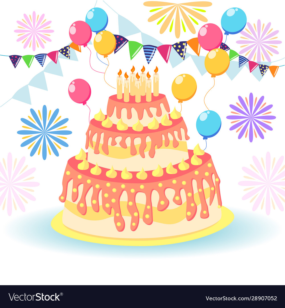 Cake birthday with candles and cream isolated