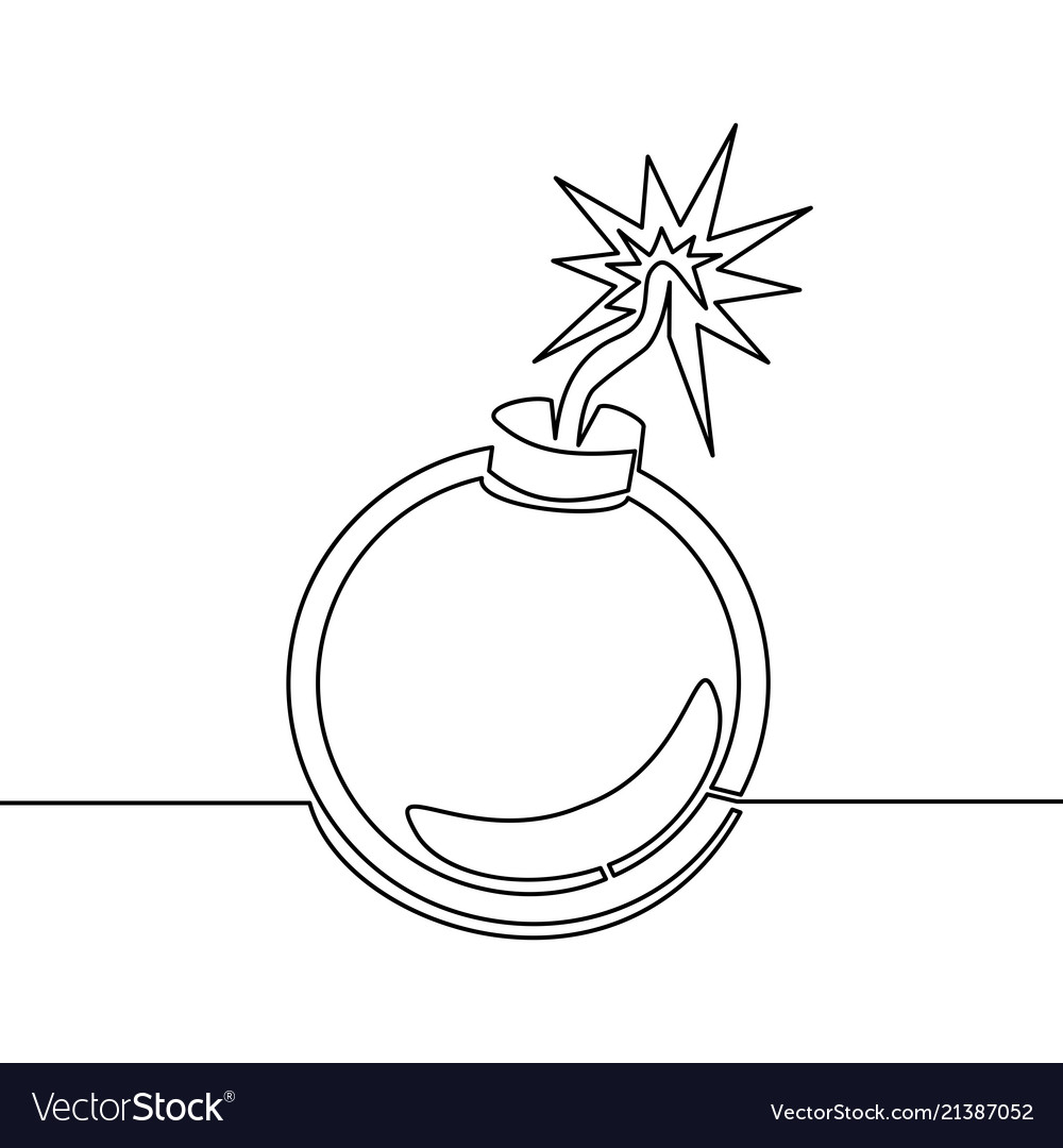 Continuous one line drawn bomb linear vector image Continuous one line drawn bomb linear