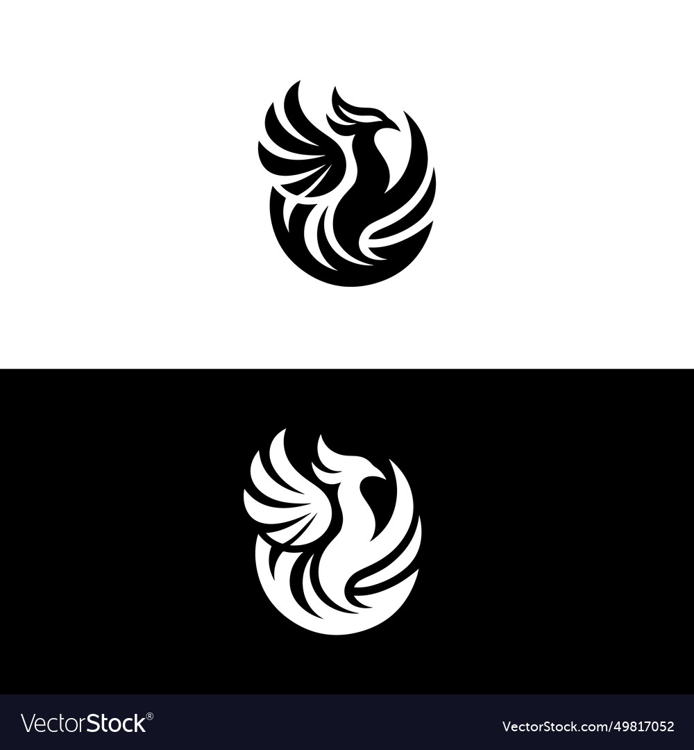 Enigmatic black and white phoenix emblem Vector Image