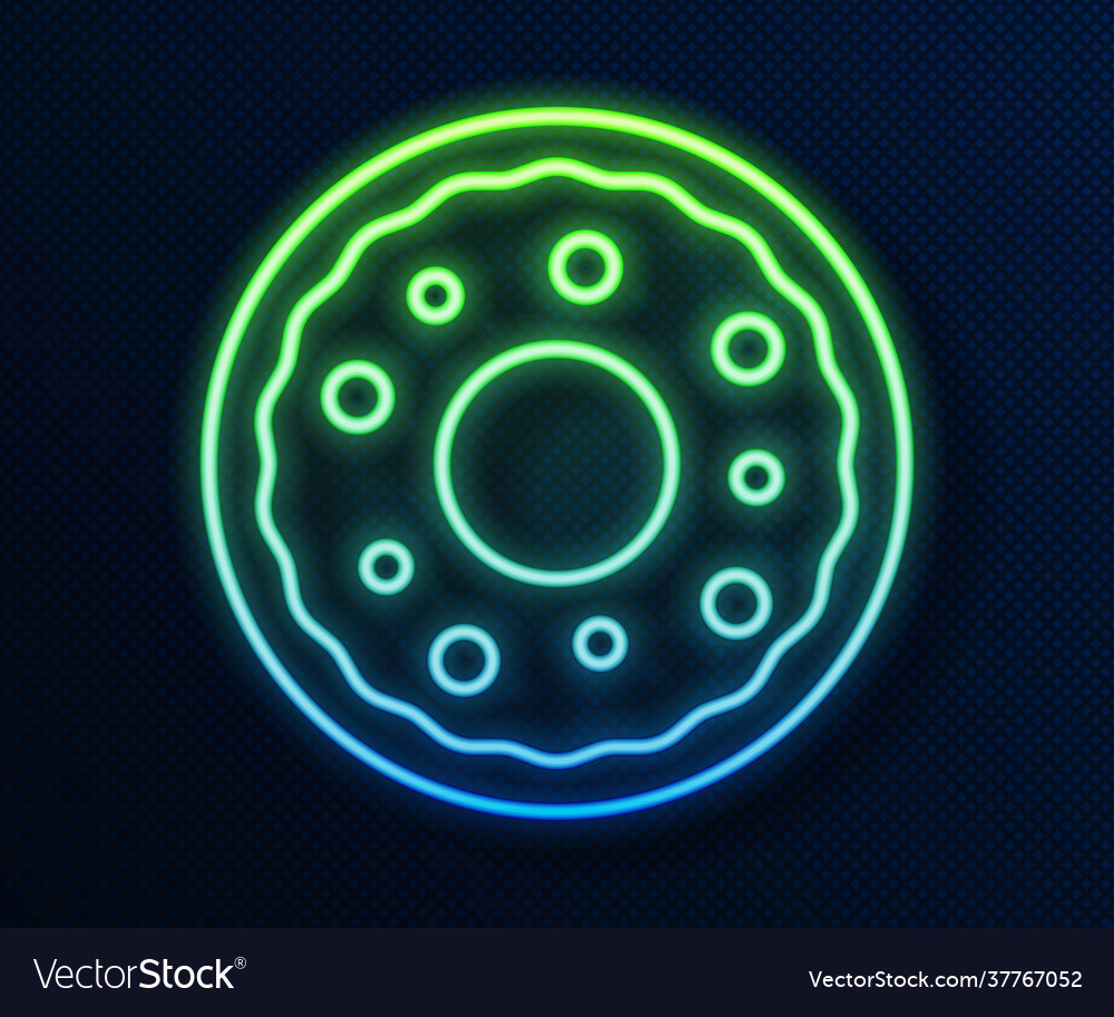 Glowing neon line donut with sweet glaze icon