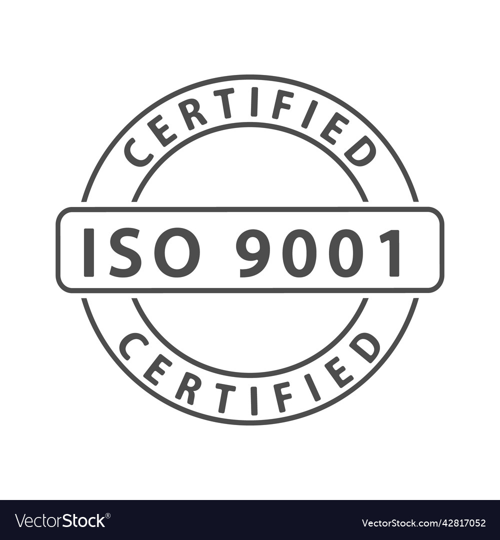 Iso 9001 certification stamp flat style simple