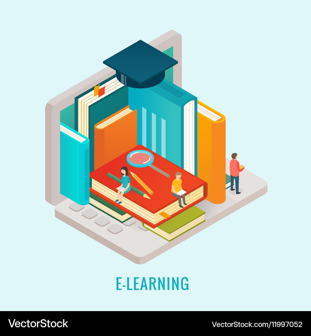 Learning Isometric Vector Isometric education e-learning concept Royalty Free Vector