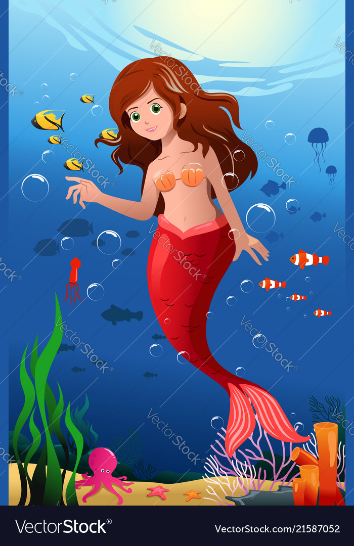 Little mermaid in the ocean Royalty Free Vector Image