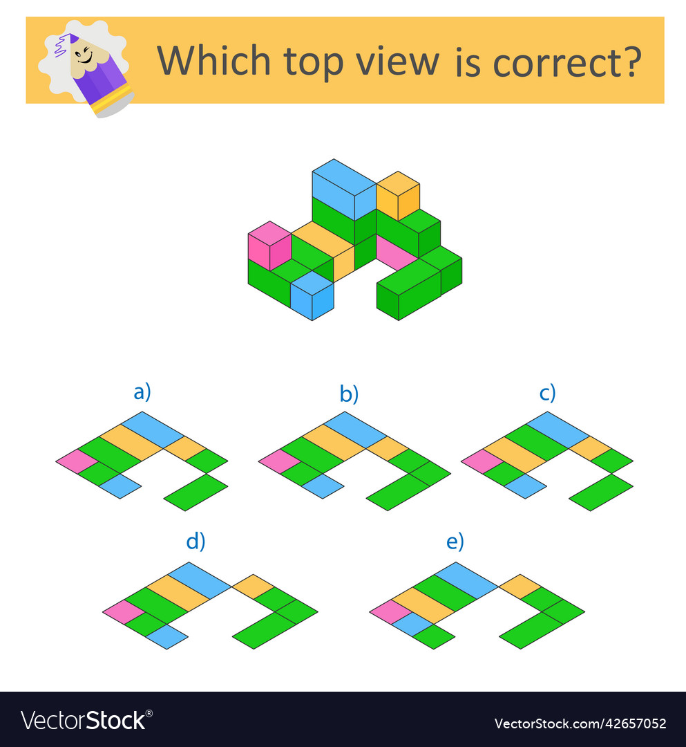 Logic game which top vew is correct vector image Logic game which top vew is correct