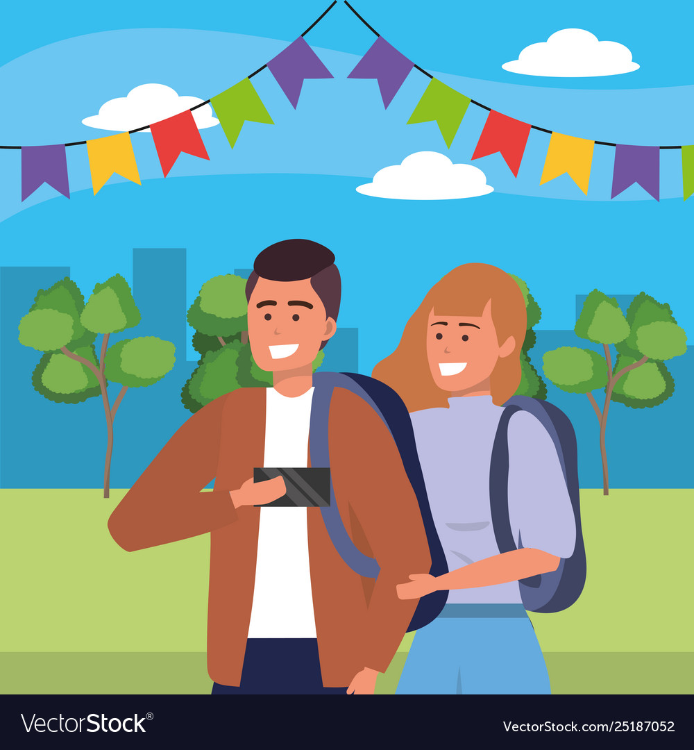 Millennial couple date park background