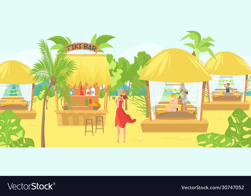 Sea bungalows for tourists and vacationers people vector image Sea bungalows for tourists and vacationers people