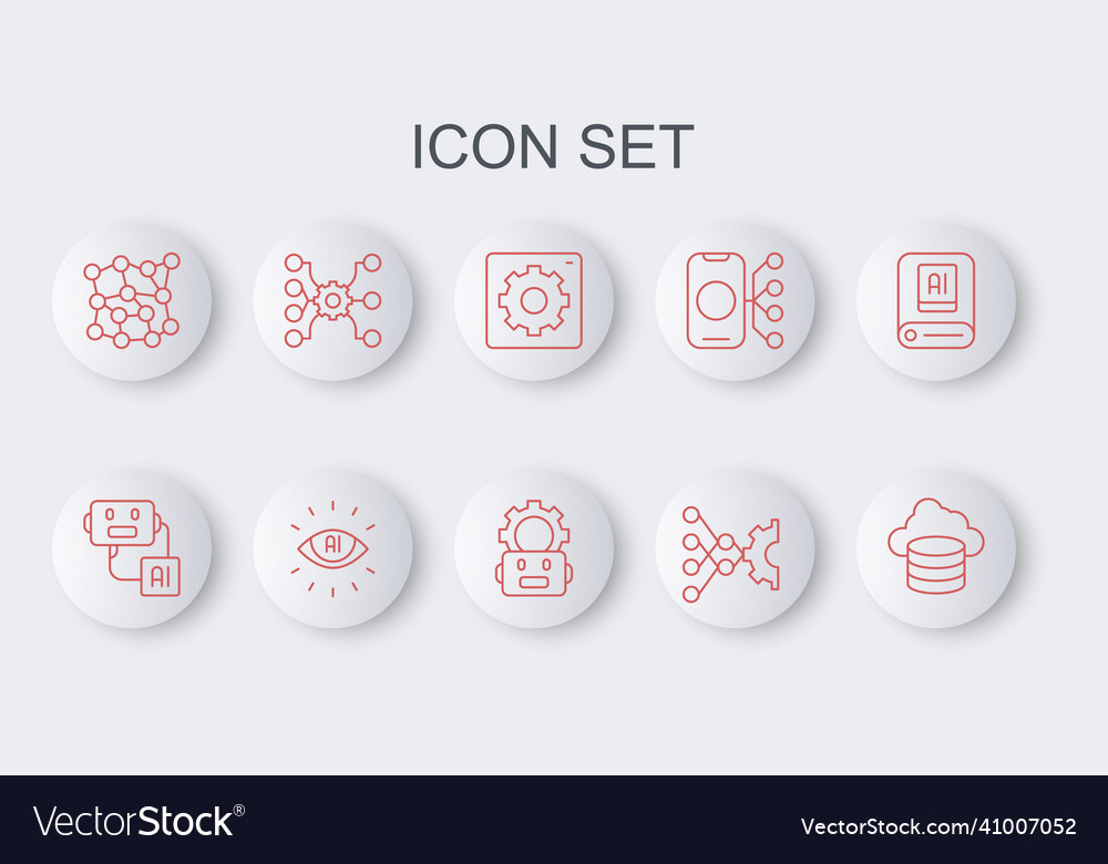 Set line cloud database artificial intelligence vector image Set line cloud database artificial intelligence