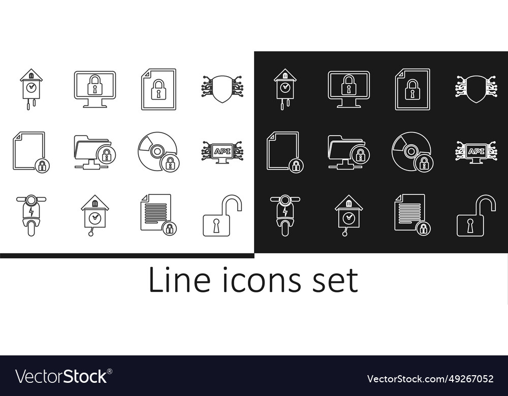 Set line open padlock computer api interface vector image Set line open padlock computer api interface