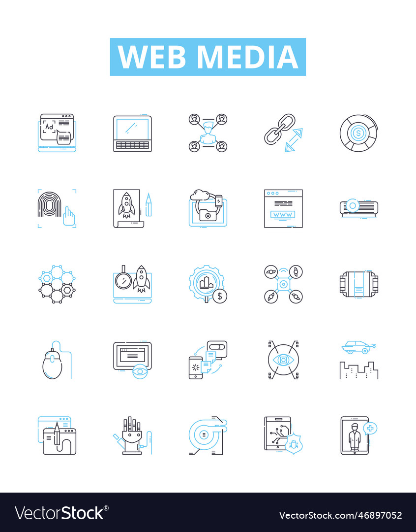 Web media line icons set Vector Image Web media line icons set