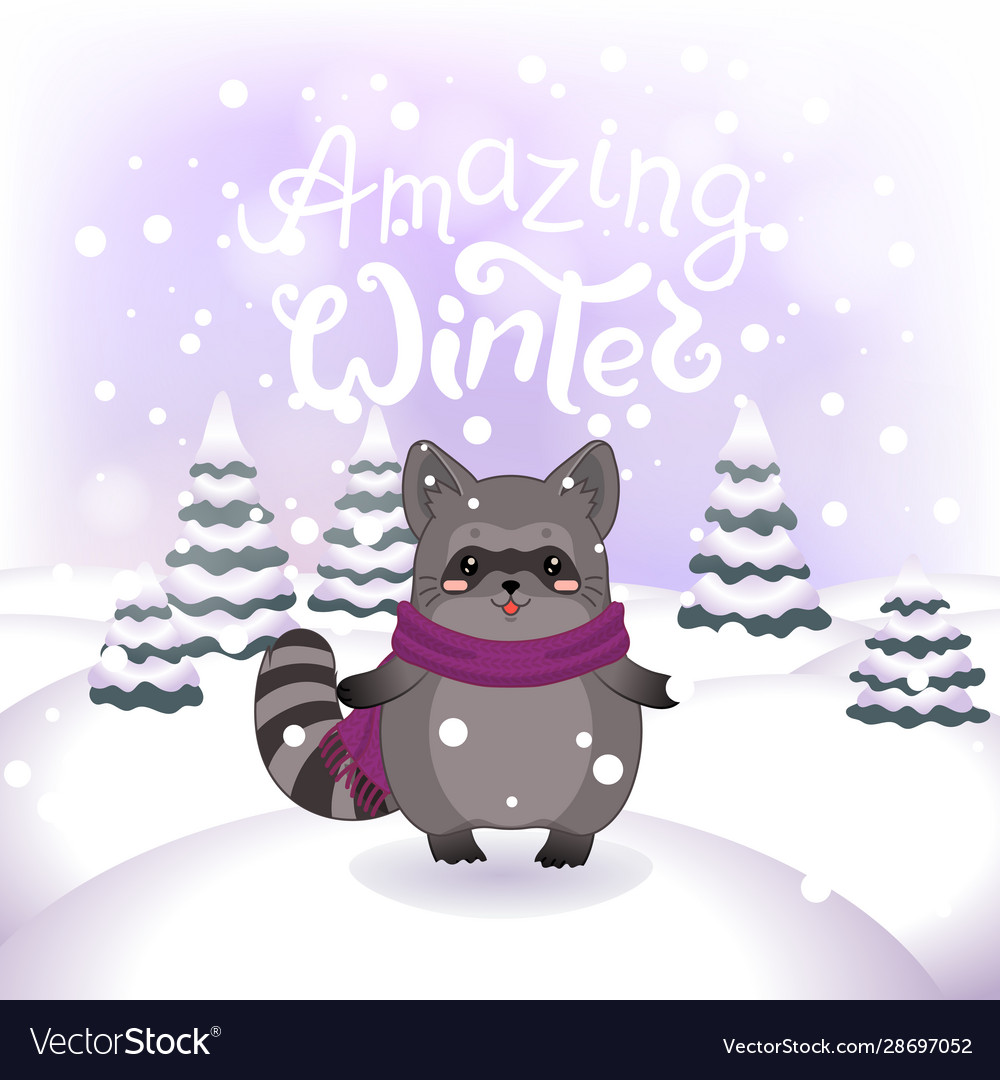 Winter with cute racoon