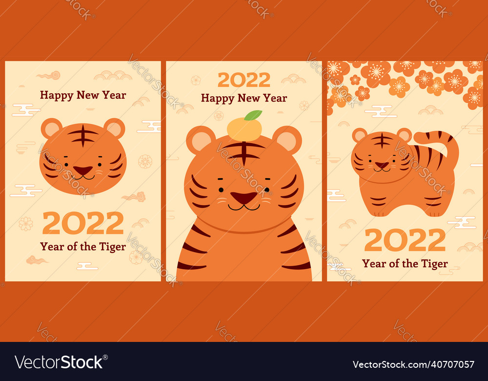 2022 chinesisch neues Jahr niedliche Tiger Karte Sammlung vector image 2022 chinesisch neues Jahr niedliche Tiger Karte Sammlung