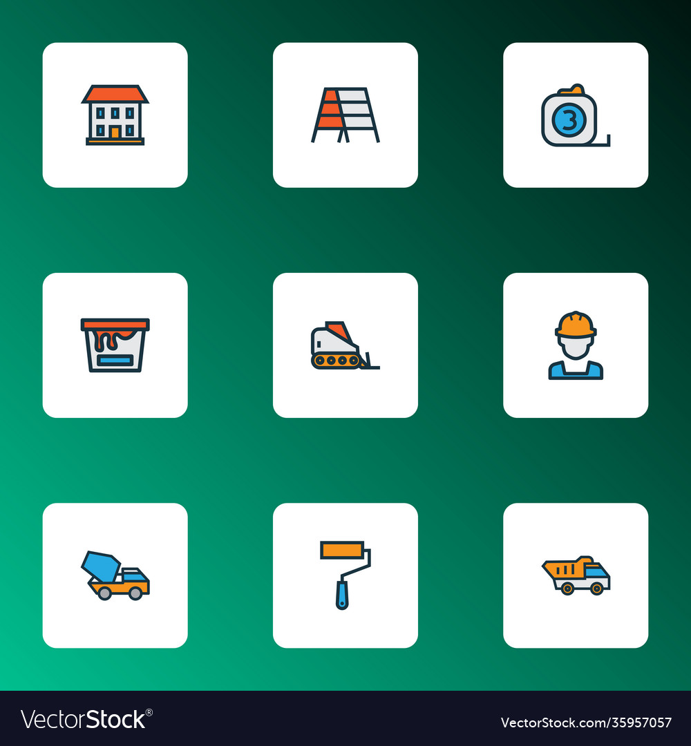 Architecture icons colored line set with tipper