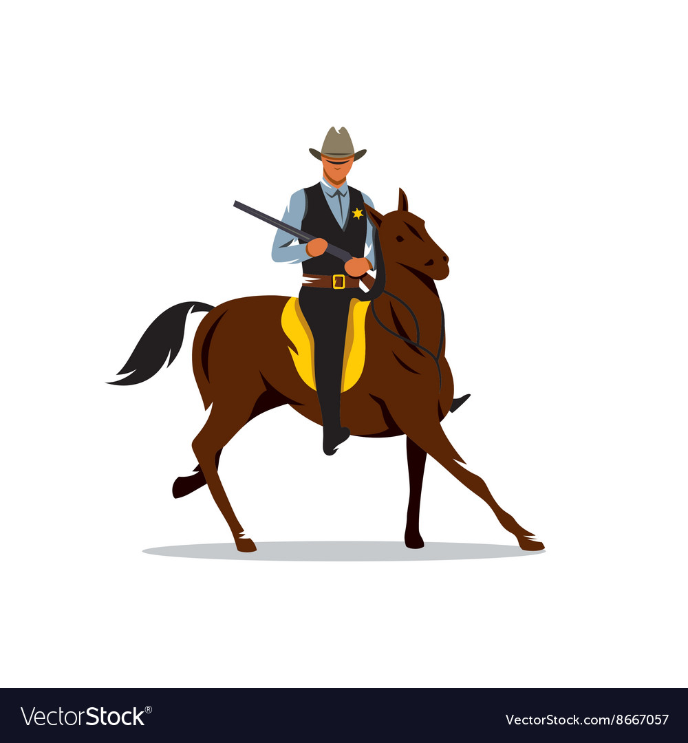 Cartoon Sheriff Riding Horse with Gun