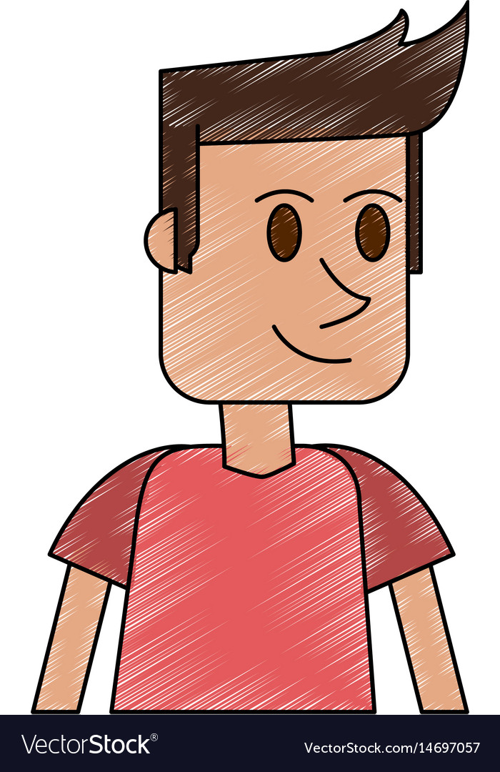 Color pencil cartoon closeup half body guy with t Vector Image