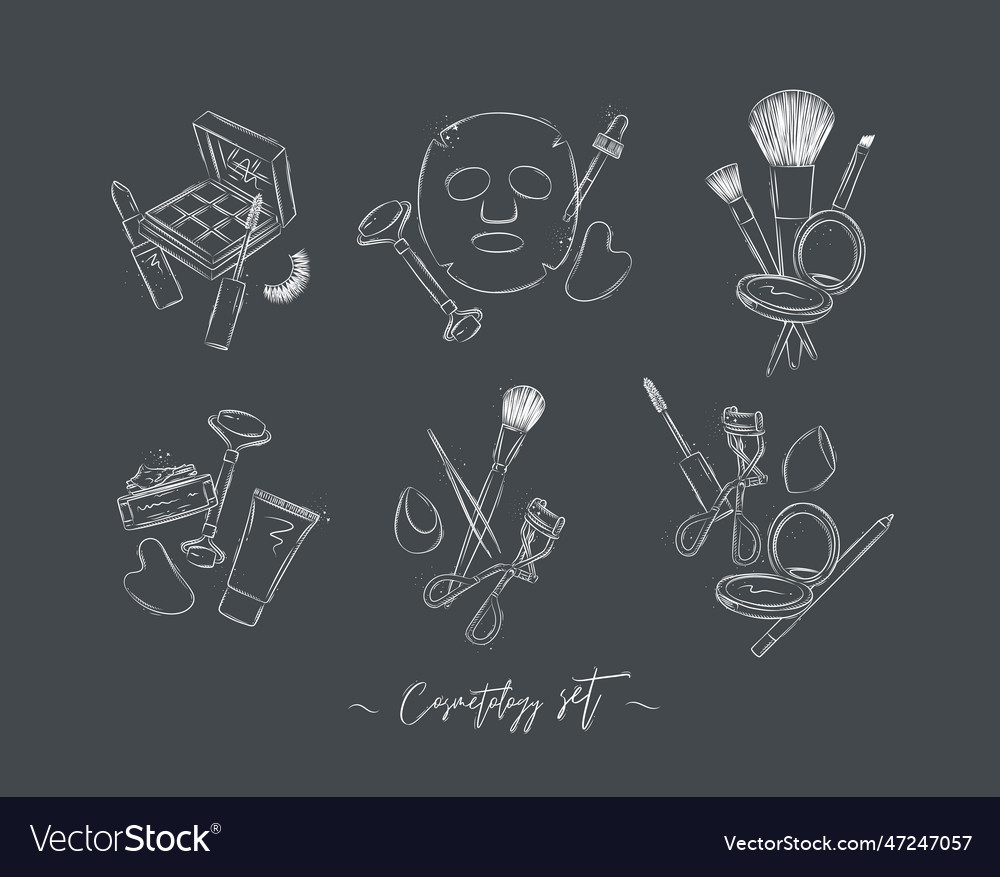 Cosmetology tools collection grey Royalty Free Vector Image