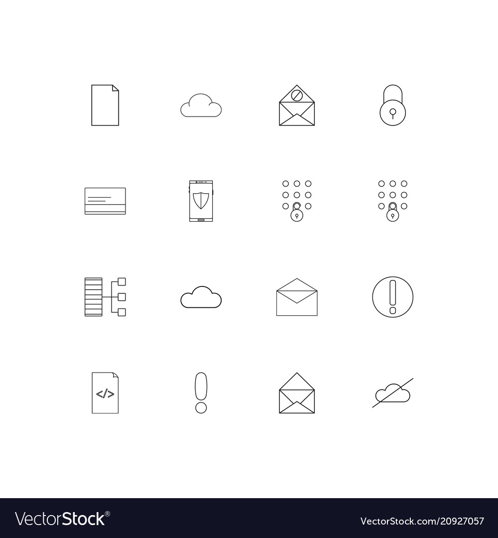 Cyber security linear thin icons set outlined