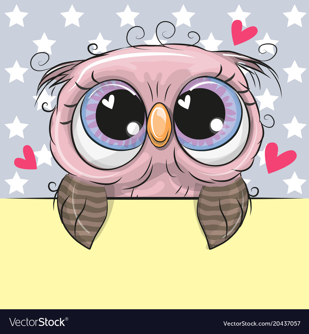 Greeting card cute cartoon owl is holding a Vector Image