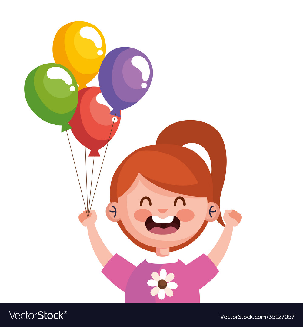 Happy cute little girl redhead with balloons